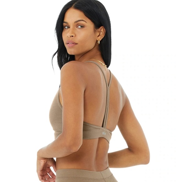 Alo Yoga Ribbed Blissful Bra in Gravel - Picture 3 of 10